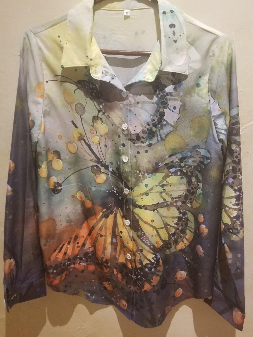 MULTICOLORED BOHO CASUAL ARTISTIC BUTTERFLY SHIRT TOP SZ M